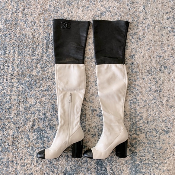 Chanel stretch leather thigh high boots